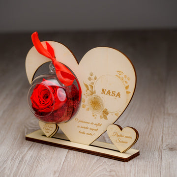 Cadou pentru nașa - Placheta din lemn  cu trandafir criogenat m3