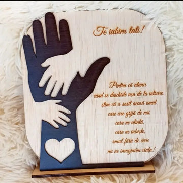 Cadou pentru tata - Placheta din lemn - TEXT STANDARD - Cadouri Originale - doua manute