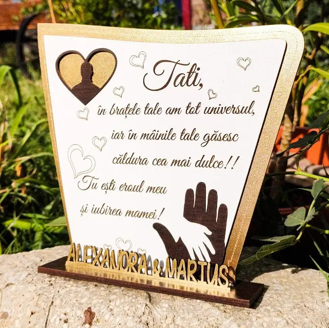 Plachetă lemn personalizată "Eroul Meu" - Cadou Tata