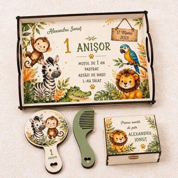 Set pentru tăierea moțului personalizat Jungle – tavă și accesorii