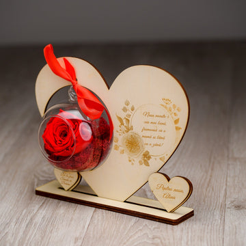 Cadou pentru nașa - Placheta din lemn cu trandafir criogenat pentru nasa